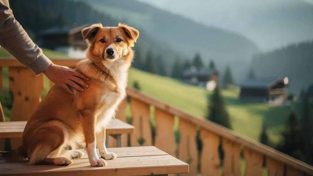 Jeune chien en bonne santé aux côtés de son propriétaire dans un cadre suisse, symbolisant la question de la rentabilité d'une assurance animaux