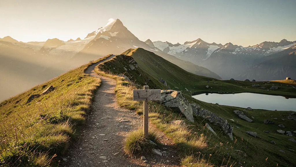 Chemin de montagne suisse se divisant en deux, symbolisant le choix entre investir son 3e pilier en actions ou le laisser en cash