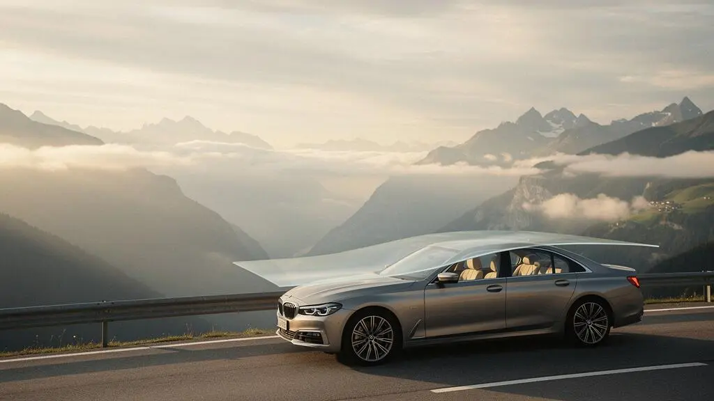 Voiture moderne garée devant un paysage alpin suisse, symbolisant la protection financière du leasing automobile et de la casco intégrale